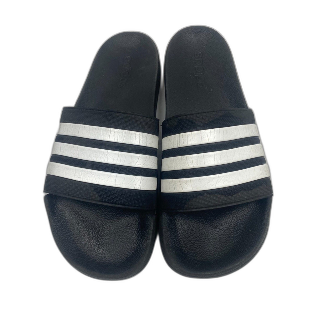 Adidas Men’s Slides Size 13 Black White 3 Stripe Sandals Shower Pool
